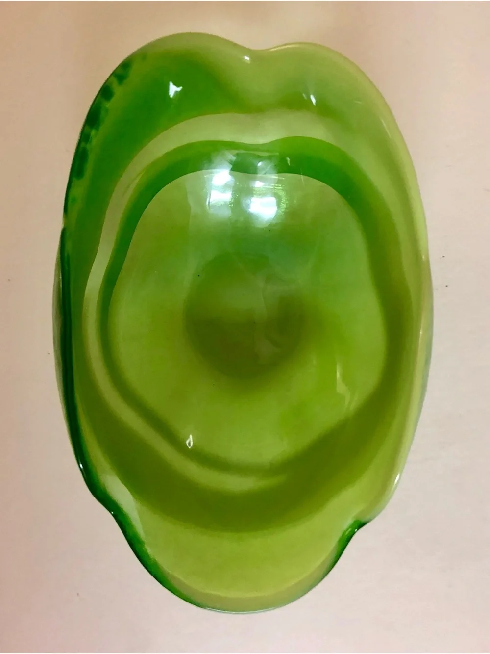 Crate &Barrel Lime Green Scalloped Handblown Glass Bowl Italy